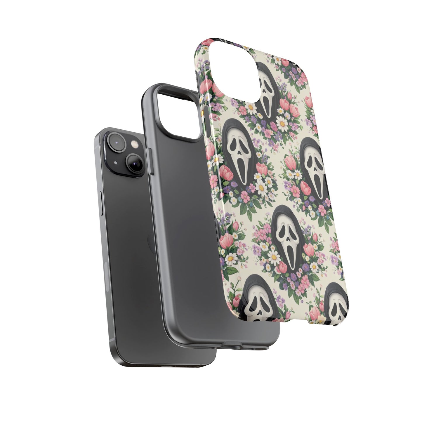 Floral Ghost Face Aesthetic Phone Case – Cute Spooky Tough Cover