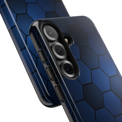 Blue Hexagon Gradient Phone Case | Honeycomb Geometric Tech Aesthetic | Minimalist Tough Case for iPhone & Samsung