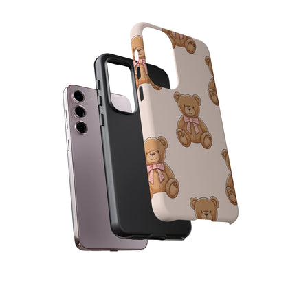 Teddy Bear Phone Case | Cute Coquette Aesthetic Pink Bear Pattern Case | Kawaii Soft Girl iPhone & Samsung Tough Protective Case