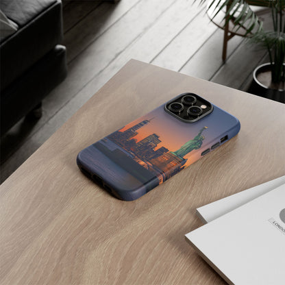Statue of Liberty Sunset Phone Case – New York City Skyline Travel Aesthetic Tough Case