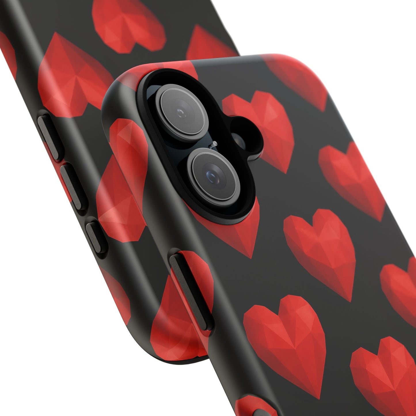 Red Heart Phone Case – Geometric Heart Pattern Tough Case (Black)
