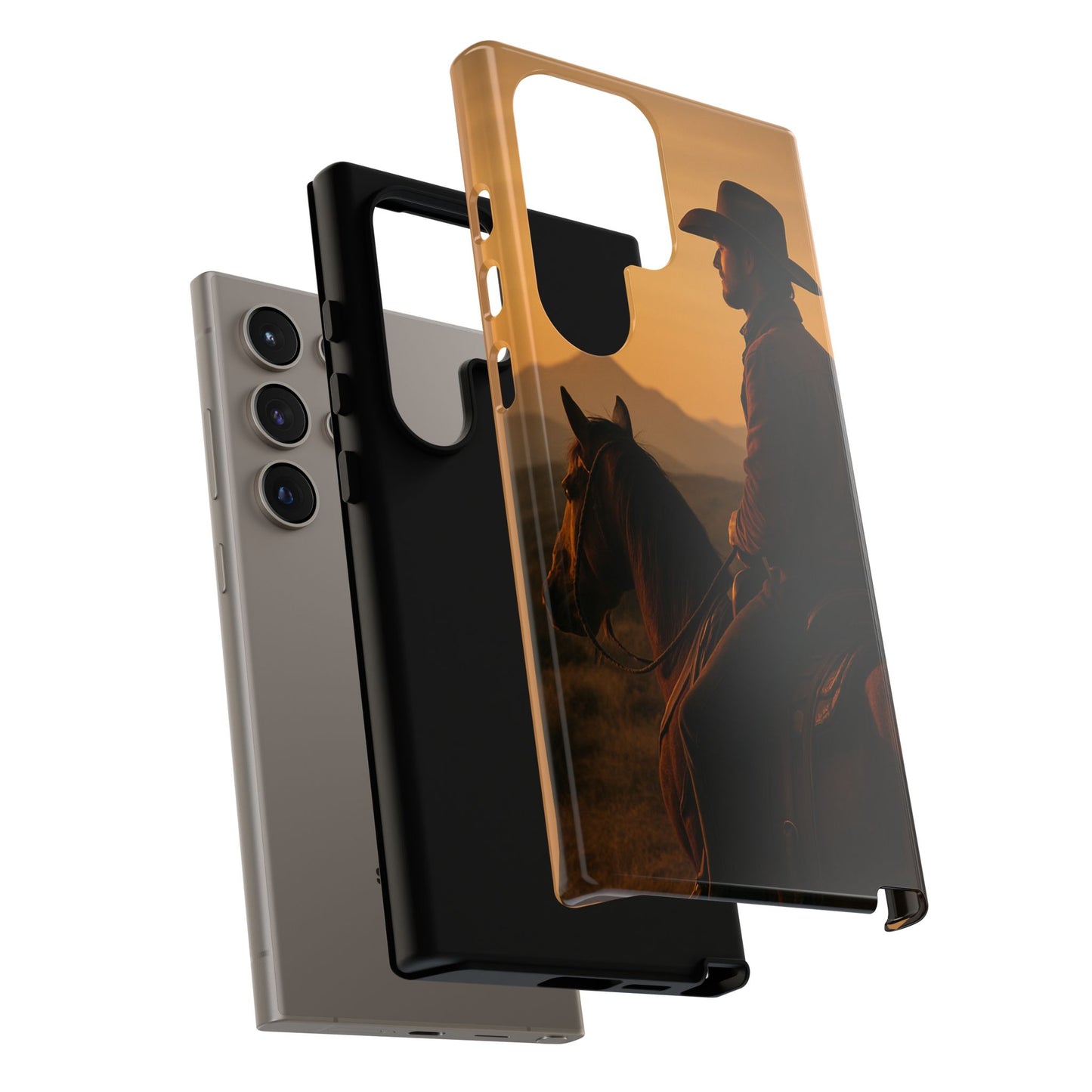 Western Cowboy Sunset Phone Case | Horse Rider Desert Aesthetic Tough Protective Case