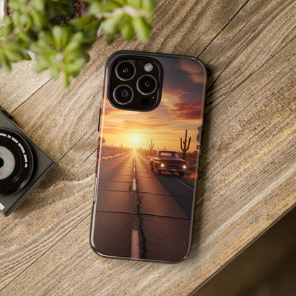 Route 66 Sunset Desert Highway Phone Case – Road Trip Travel Aesthetic Tough Case