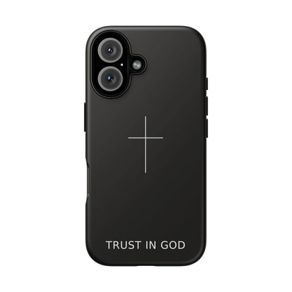 Trust in God Phone Case Minimal Cross Christian Black Tough Cover