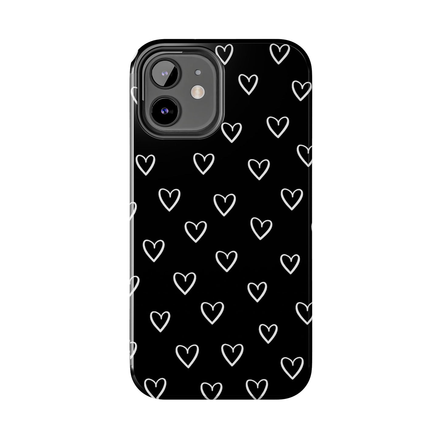 Doodle Heart Phone Case – Minimal Black & White Heart Pattern | Tough Protective Case