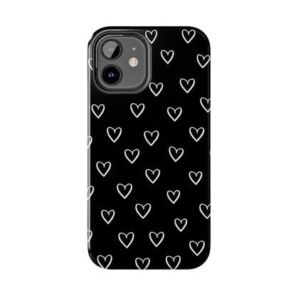 Doodle Heart Phone Case – Minimal Black & White Heart Pattern | Tough Protective Case