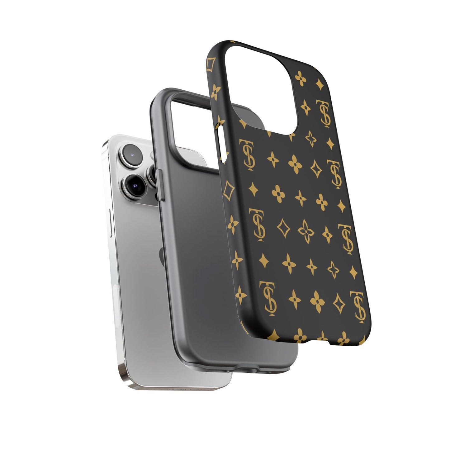 Gold Monogram Pattern Tough Phone Case | Black & Gold Luxury Design for Iphone, Samsung Galaxy and Pixel