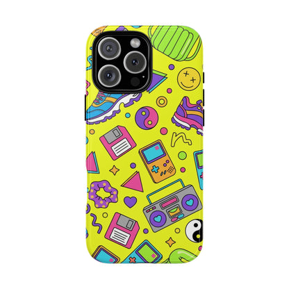 90s Retro Neon Phone Case – Y2K Nostalgia Colorful Icons Tough Protective Case