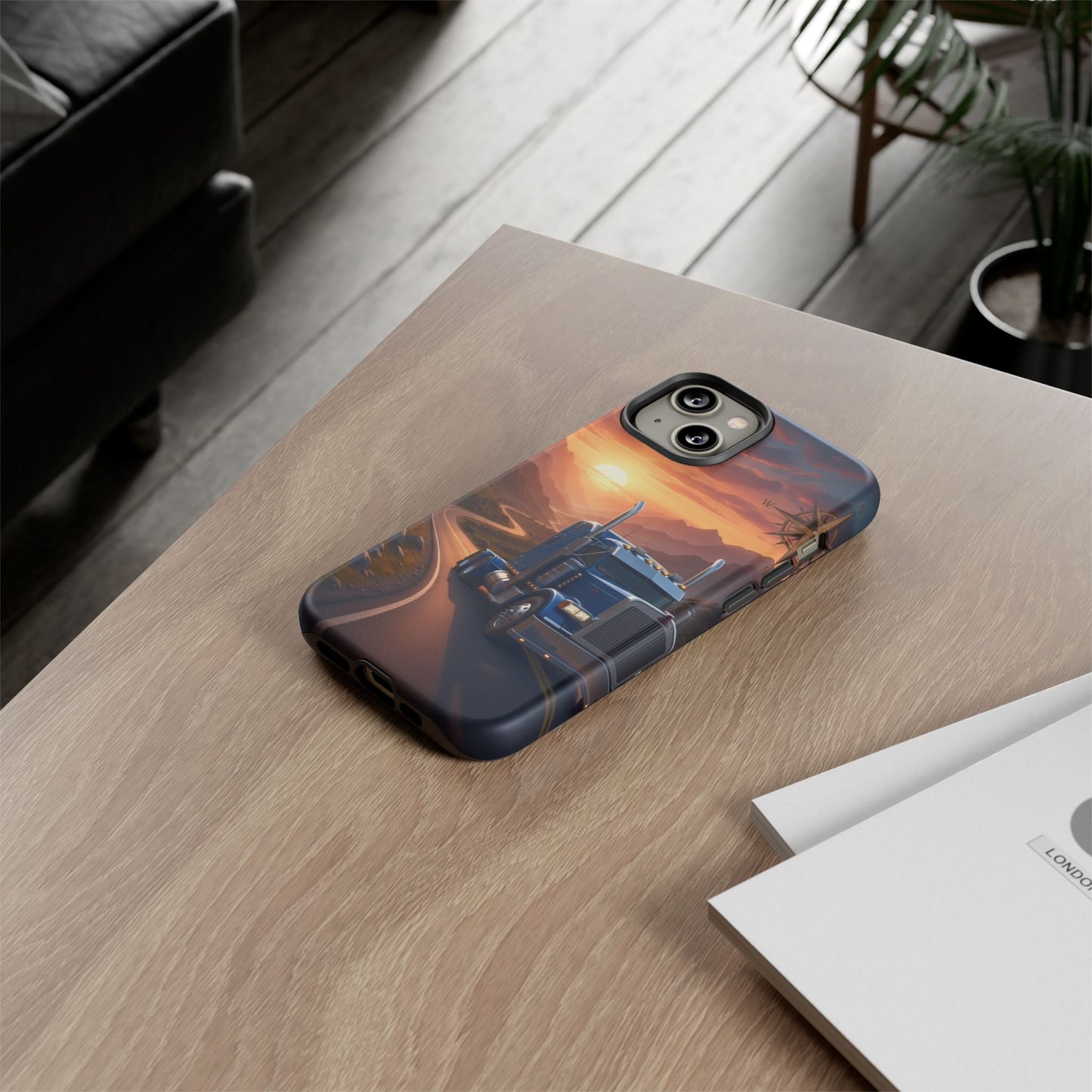 Semi Truck Sunset Phone Case | Trucker Gift | Diesel Truck Highway Road iPhone & Samsung Tough Protective Case