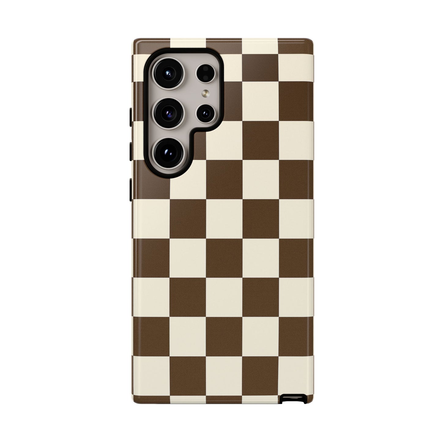 Mocha Checkerboard Phone Case | Neutral Aesthetic Checkered iPhone & Samsung Tough Case