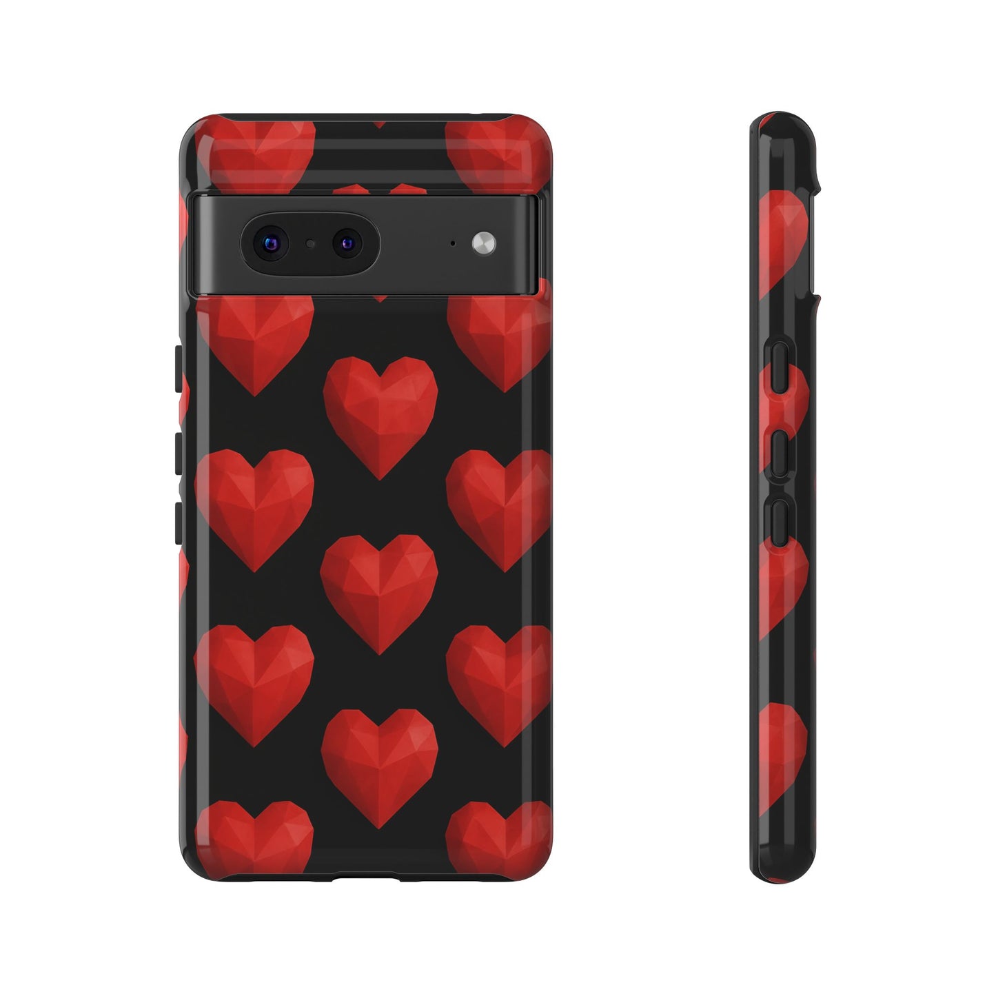 Red Heart Phone Case – Geometric Heart Pattern Tough Case (Black)