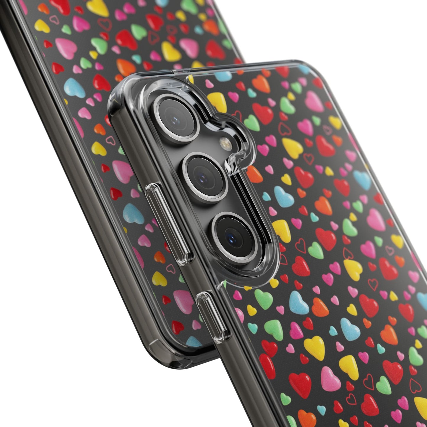 Colorful Heart Clear Phone Case | Impact-Resistant Valentine Aesthetic Case