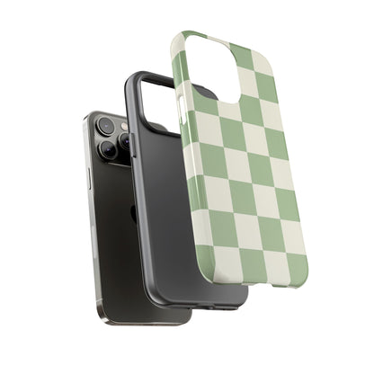 Sage Green Checkerboard Phone Case | Minimal Aesthetic Checkered iPhone & Samsung Tough Case
