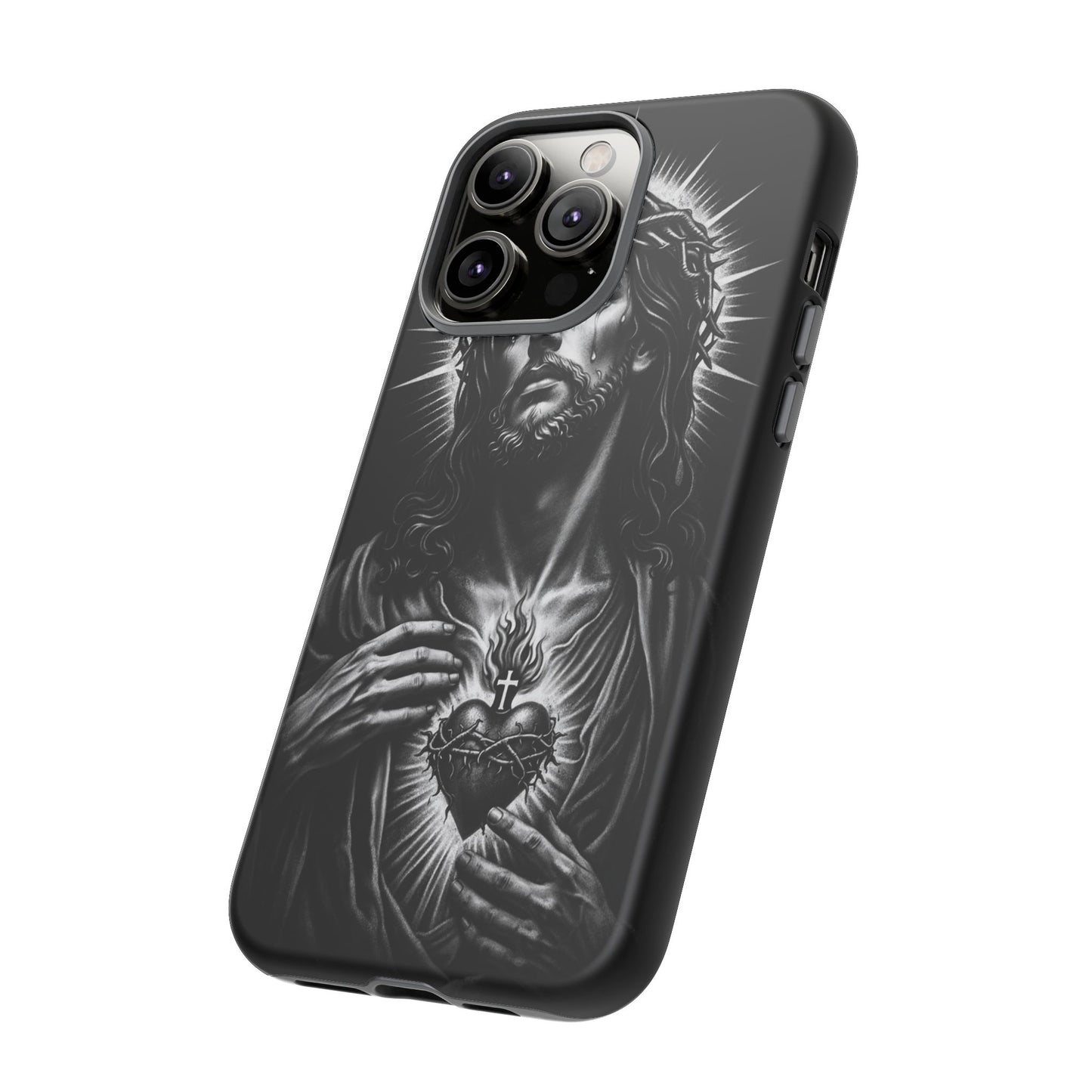 Jesus Sacred Heart Phone Case Black White Christian Faith Aesthetic