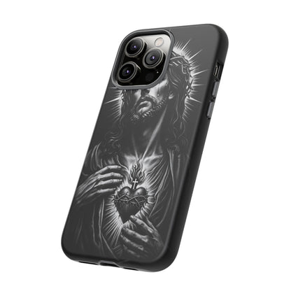 Jesus Sacred Heart Phone Case Black White Christian Faith Aesthetic