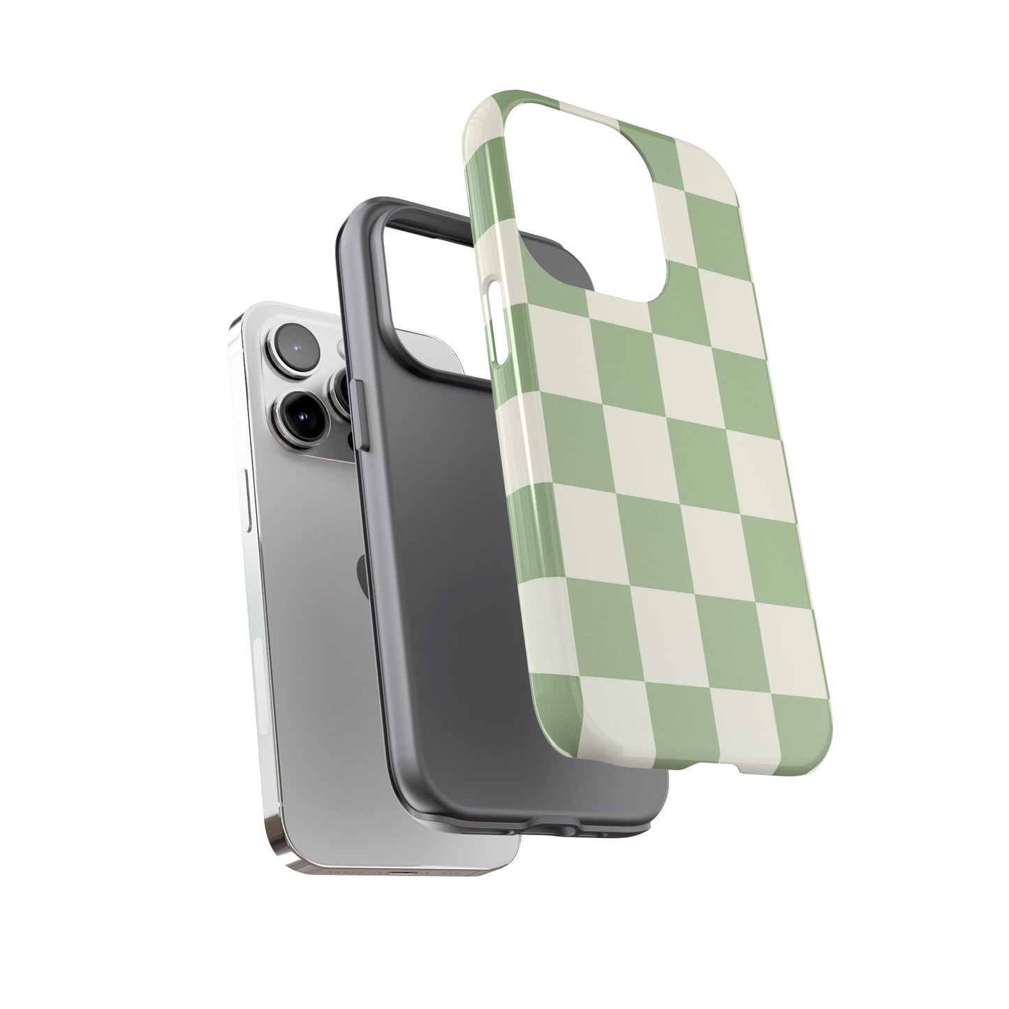 Sage Green Checkerboard Phone Case | Minimal Aesthetic Checkered iPhone & Samsung Tough Case