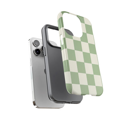 Sage Green Checkerboard Phone Case | Minimal Aesthetic Checkered iPhone & Samsung Tough Case