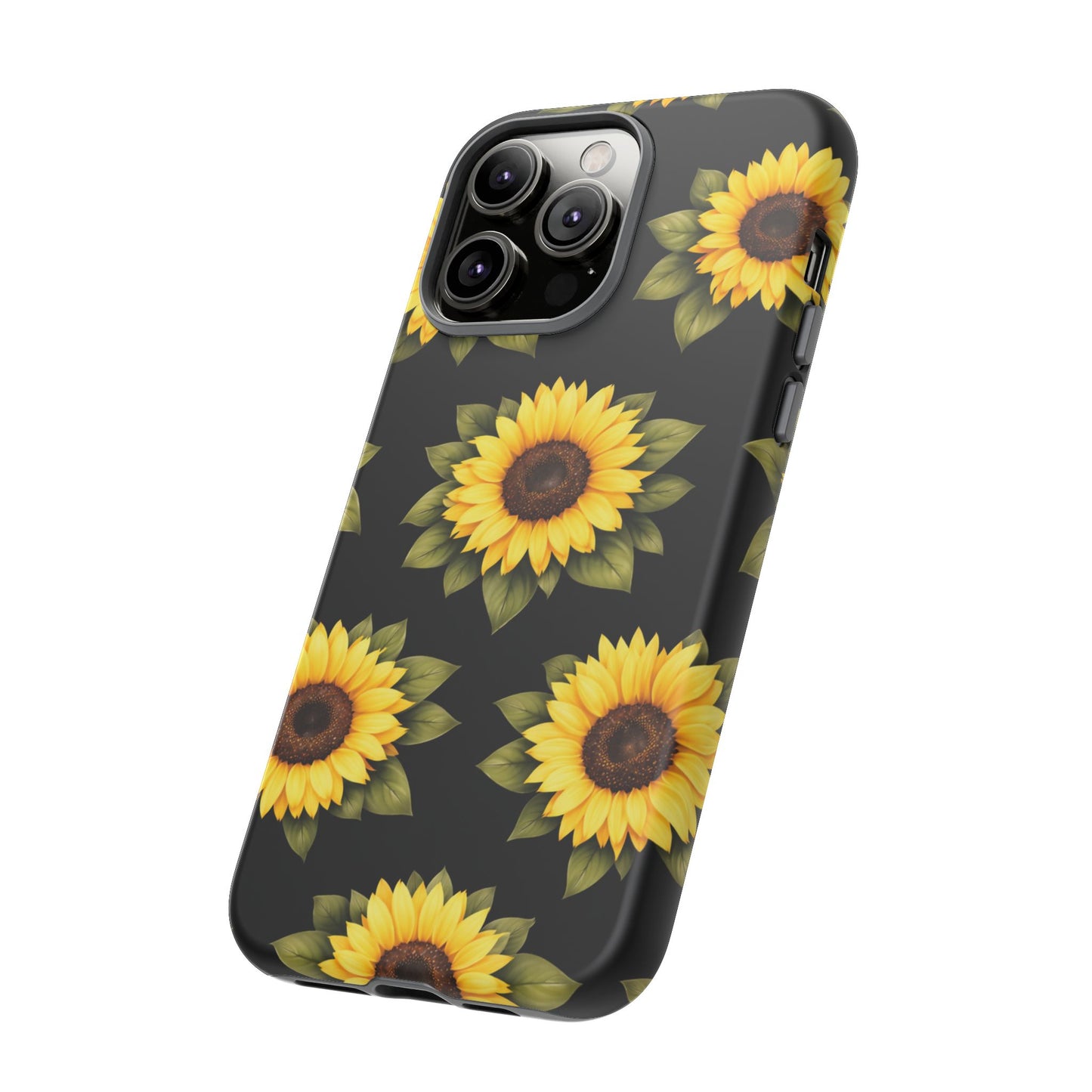Sunflower Floral Tough Phone Case – Black Background Protective Cover for Iphone, Samsung Galaxy and Pixel