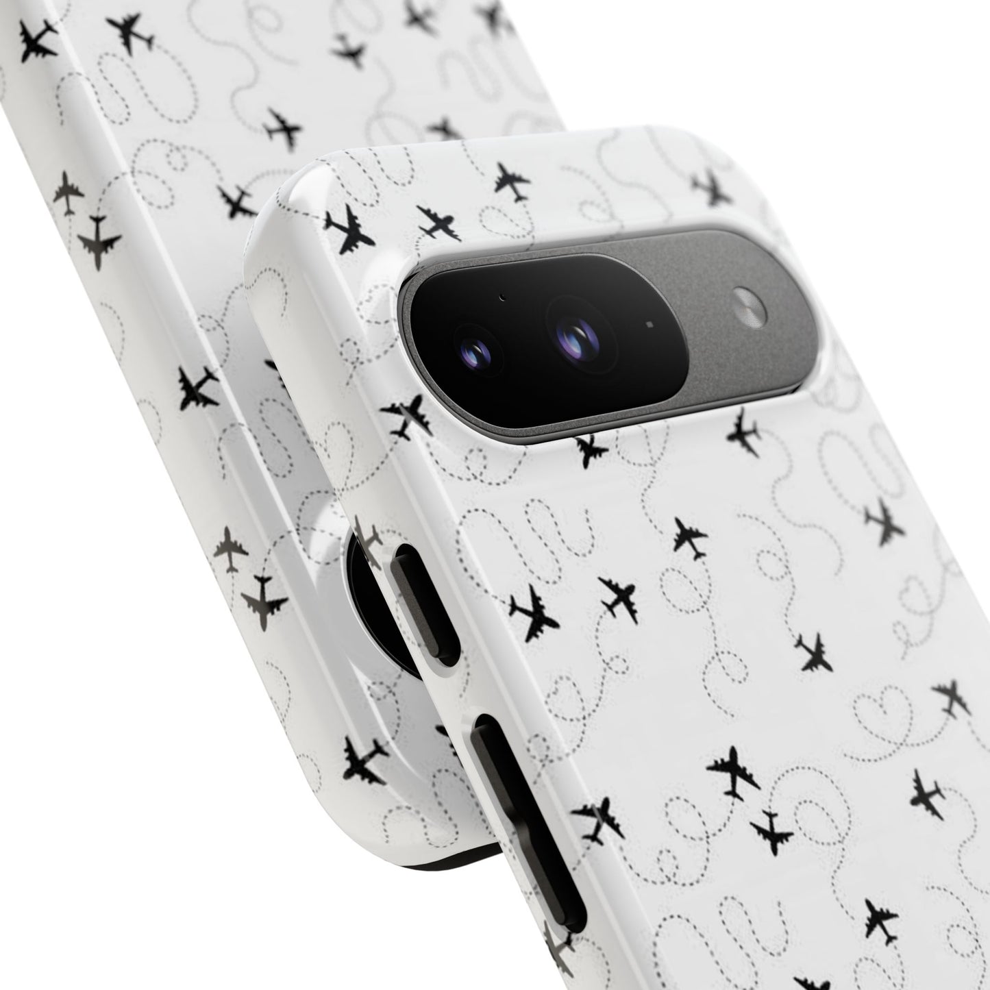 Minimal Paper Airplane Pattern Phone Case – Black White Aesthetic Tough Cover