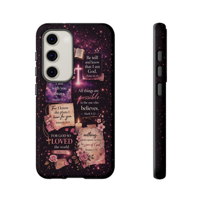 Christian Bible Verse Phone Case Pink Floral Faith Tough Protective Cover Gift