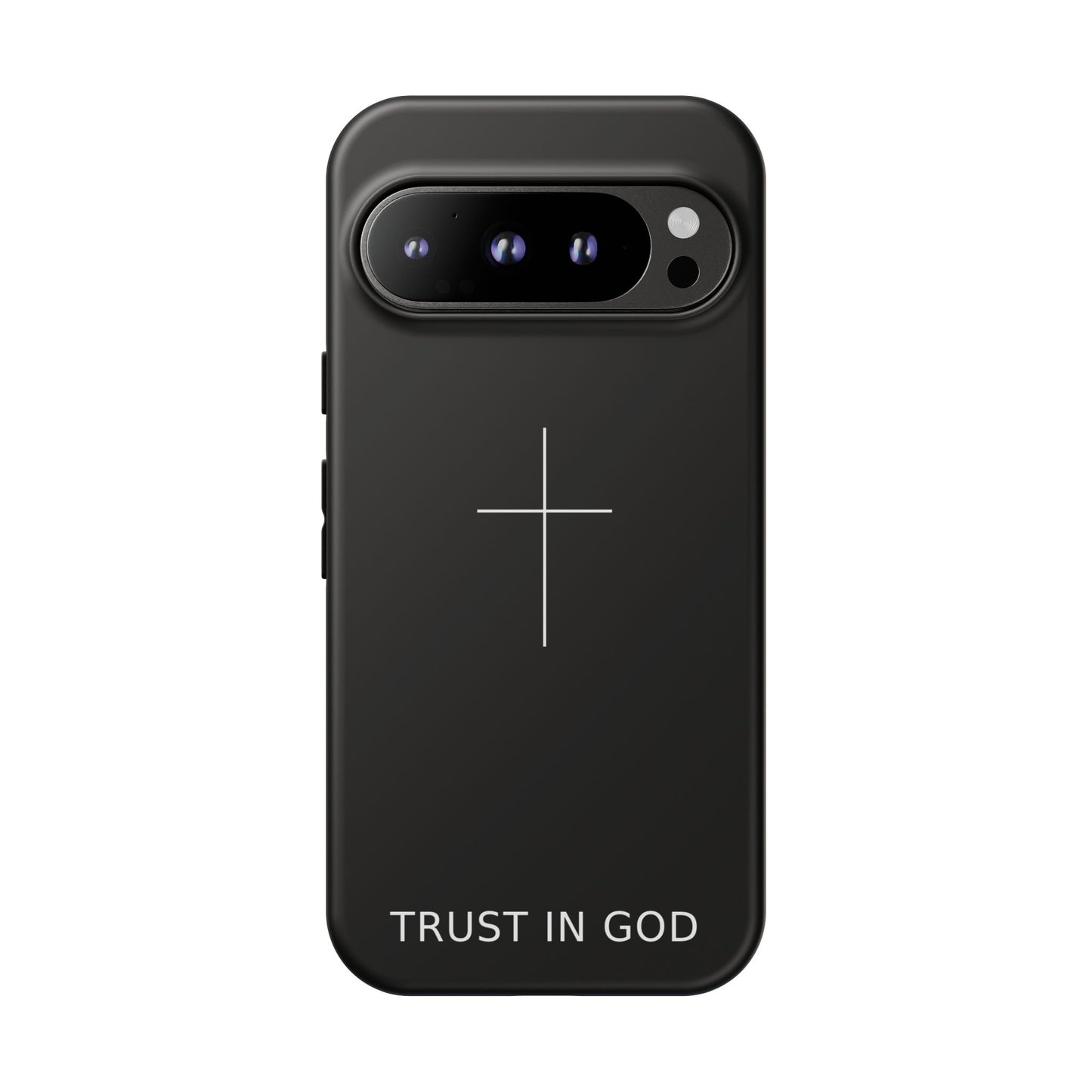 Trust in God Phone Case Minimal Cross Christian Black Tough Cover