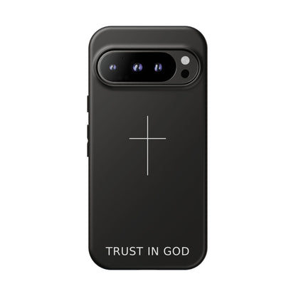 Trust in God Phone Case Minimal Cross Christian Black Tough Cover