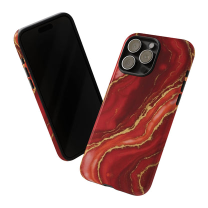 Red Agate Marble Phone Case with Gold Veins – Luxury Tough iPhone & Samsung Case