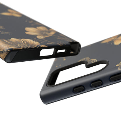 Gold Floral Butterfly Phone Case, Dark Aesthetic Botanical, Elegant Black Luxury iPhone Samsung Cover