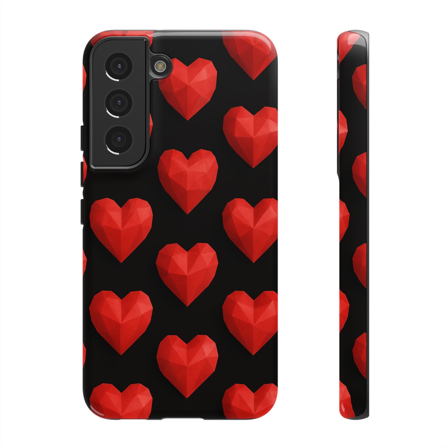 Red Heart Phone Case – Geometric Heart Pattern Tough Case (Black)