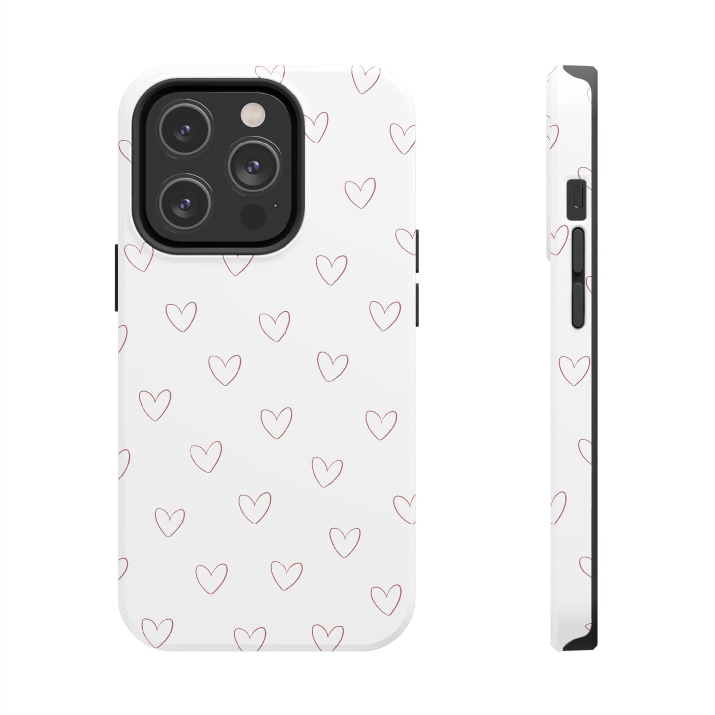 Hand-Drawn Hearts Tough Phone Case | Minimal Pink Heart Pattern