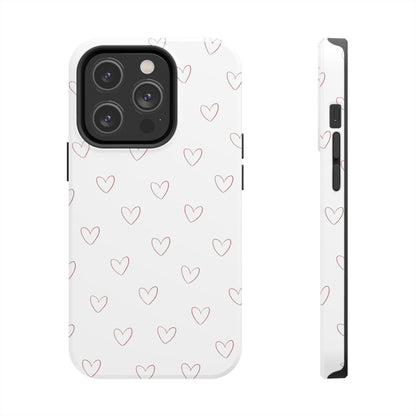 Hand-Drawn Hearts Tough Phone Case | Minimal Pink Heart Pattern