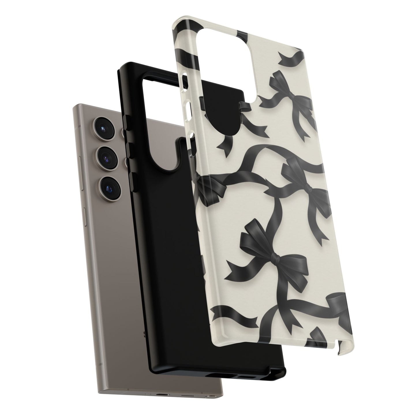 Black Ribbon Bow Phone Case, Minimal Bow Pattern Tough Protective Case