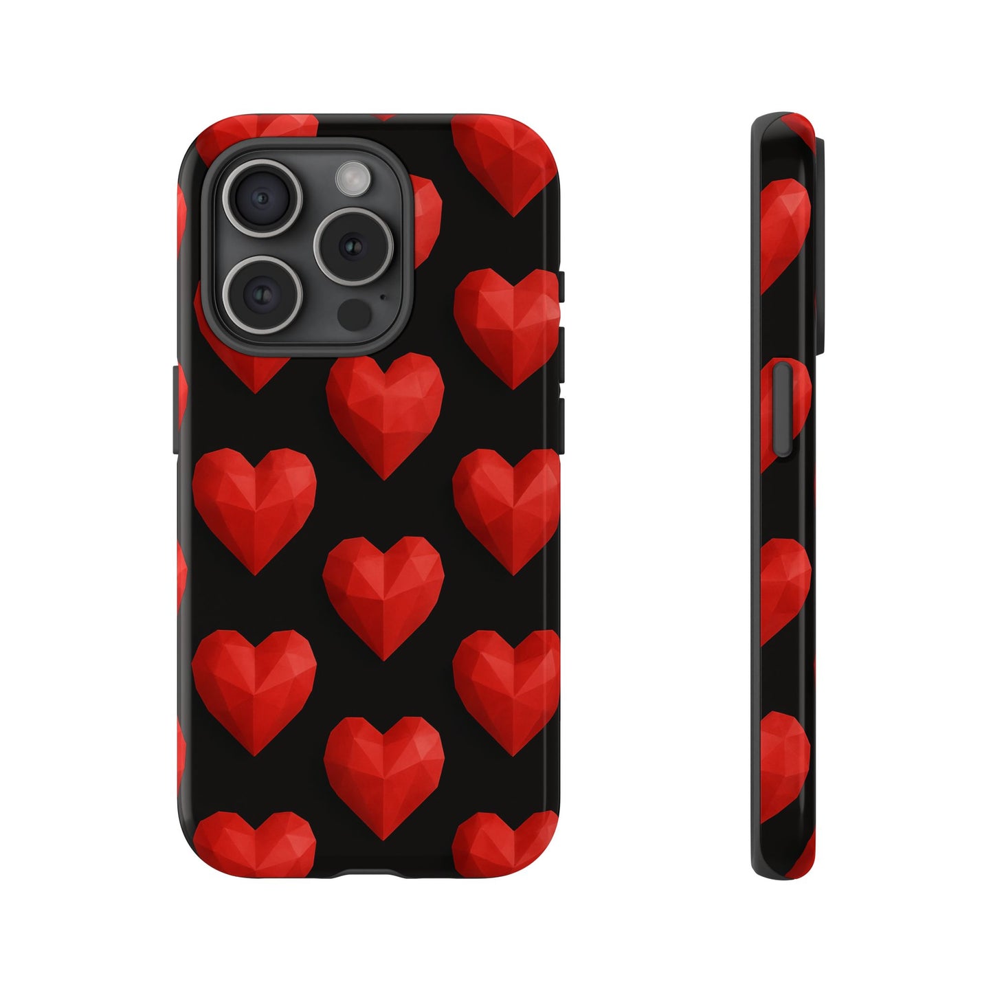 Red Heart Phone Case – Geometric Heart Pattern Tough Case (Black)