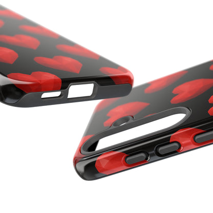 Red Heart Phone Case – Geometric Heart Pattern Tough Case (Black)