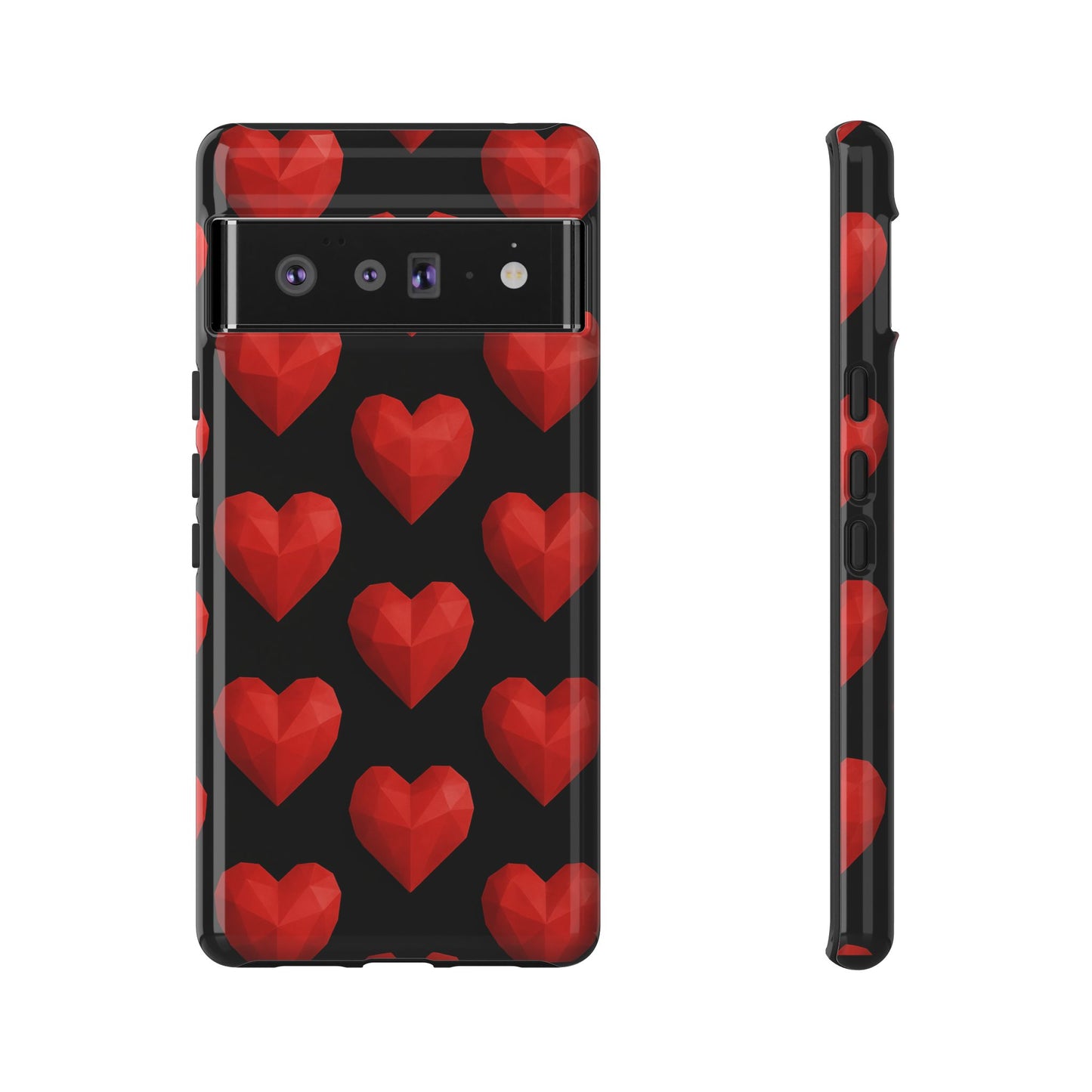 Red Heart Phone Case – Geometric Heart Pattern Tough Case (Black)