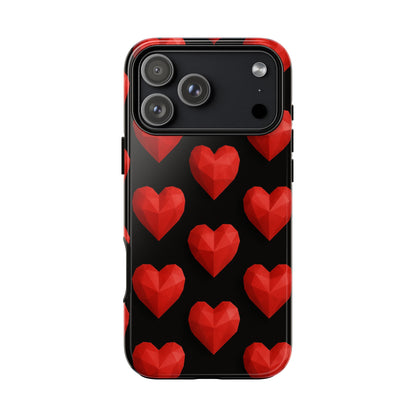 Red Heart Phone Case – Geometric Heart Pattern Tough Case (Black)