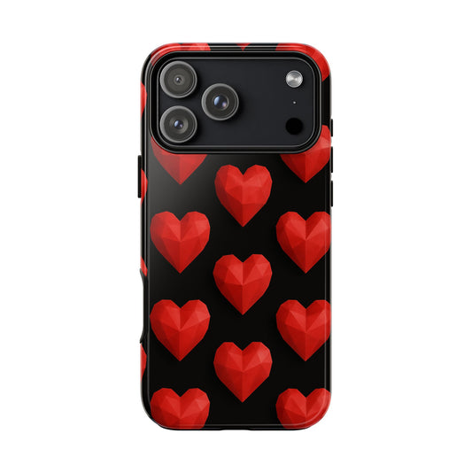 Red Heart Phone Case – Geometric Heart Pattern Tough Case (Black)