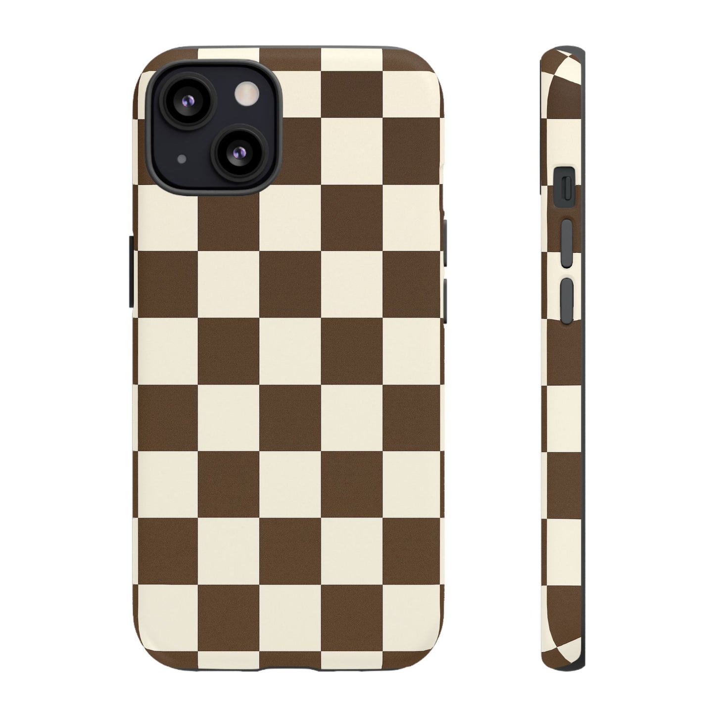 Mocha Checkerboard Phone Case | Neutral Aesthetic Checkered iPhone & Samsung Tough Case