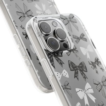 Black & White Bow Pattern Phone Case | Minimal Coquette Flexi Case