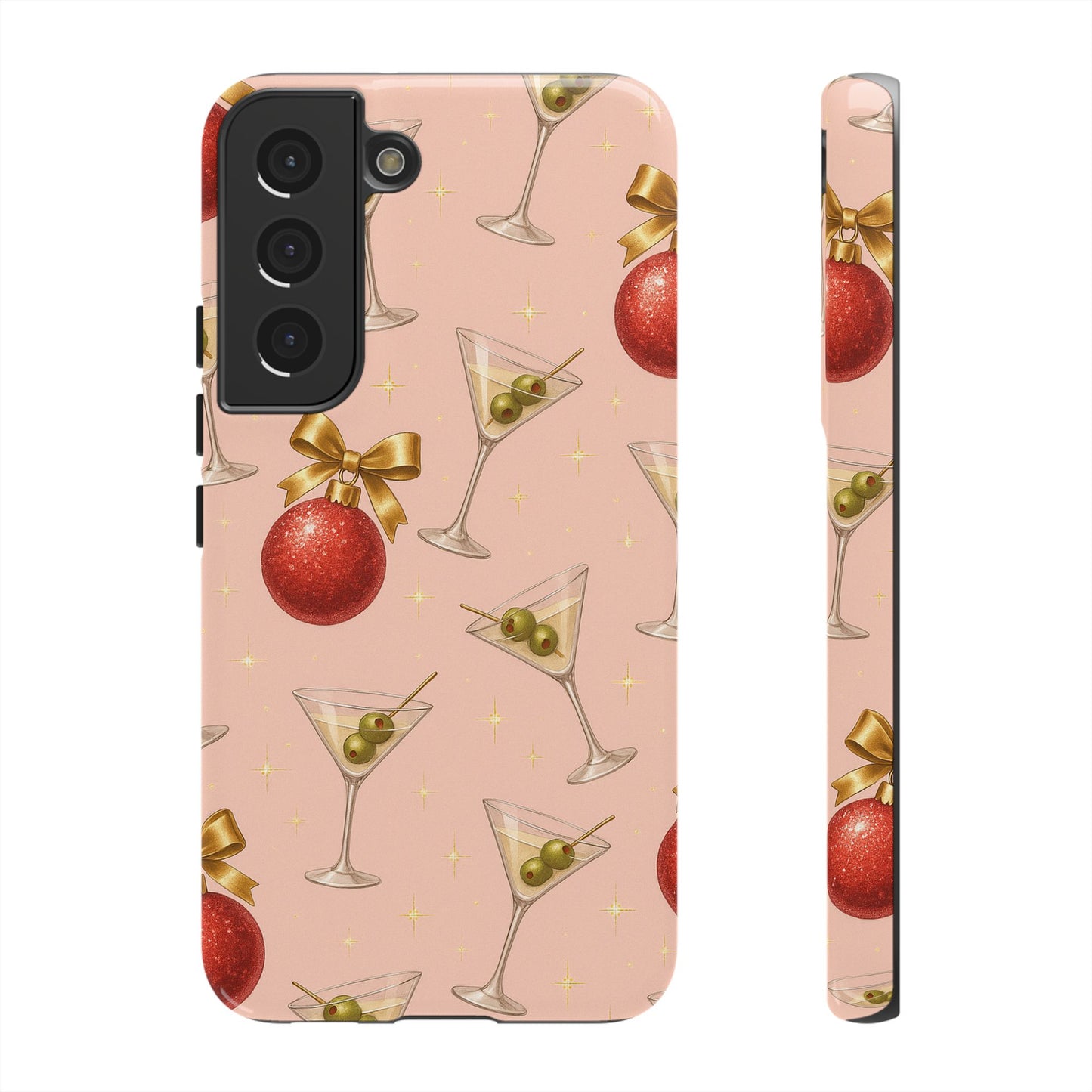 Cocktail Ornament Phone Case – Pink Martini & Cherry Pattern | Glossy or Matte for Iphone, Samsung Galaxy and Pixel
