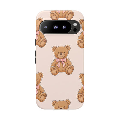 Teddy Bear Phone Case | Cute Coquette Aesthetic Pink Bear Pattern Case | Kawaii Soft Girl iPhone & Samsung Tough Protective Case