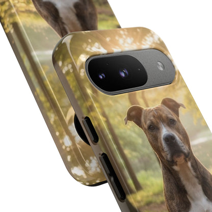 Pitbull Portrait Phone Case | Dog Lover Tough Case, Sunset Forest