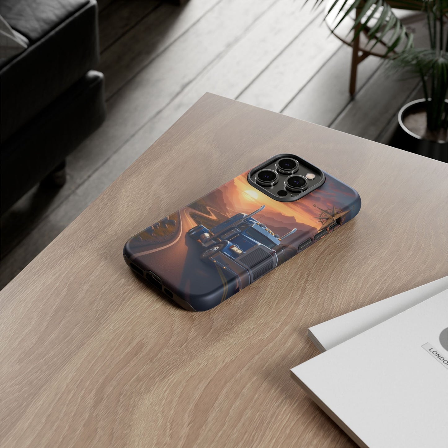 Semi Truck Sunset Phone Case | Trucker Gift | Diesel Truck Highway Road iPhone & Samsung Tough Protective Case