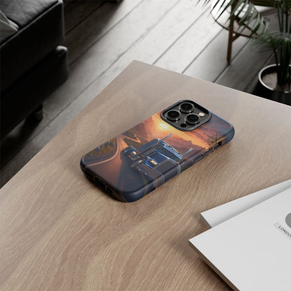 Semi Truck Sunset Phone Case | Trucker Gift | Diesel Truck Highway Road iPhone & Samsung Tough Protective Case