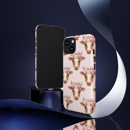 Floral Cow Phone Case – Cute Pink Cow Print Tough Protective Case for Iphone, Samsung Galaxy and Pixel