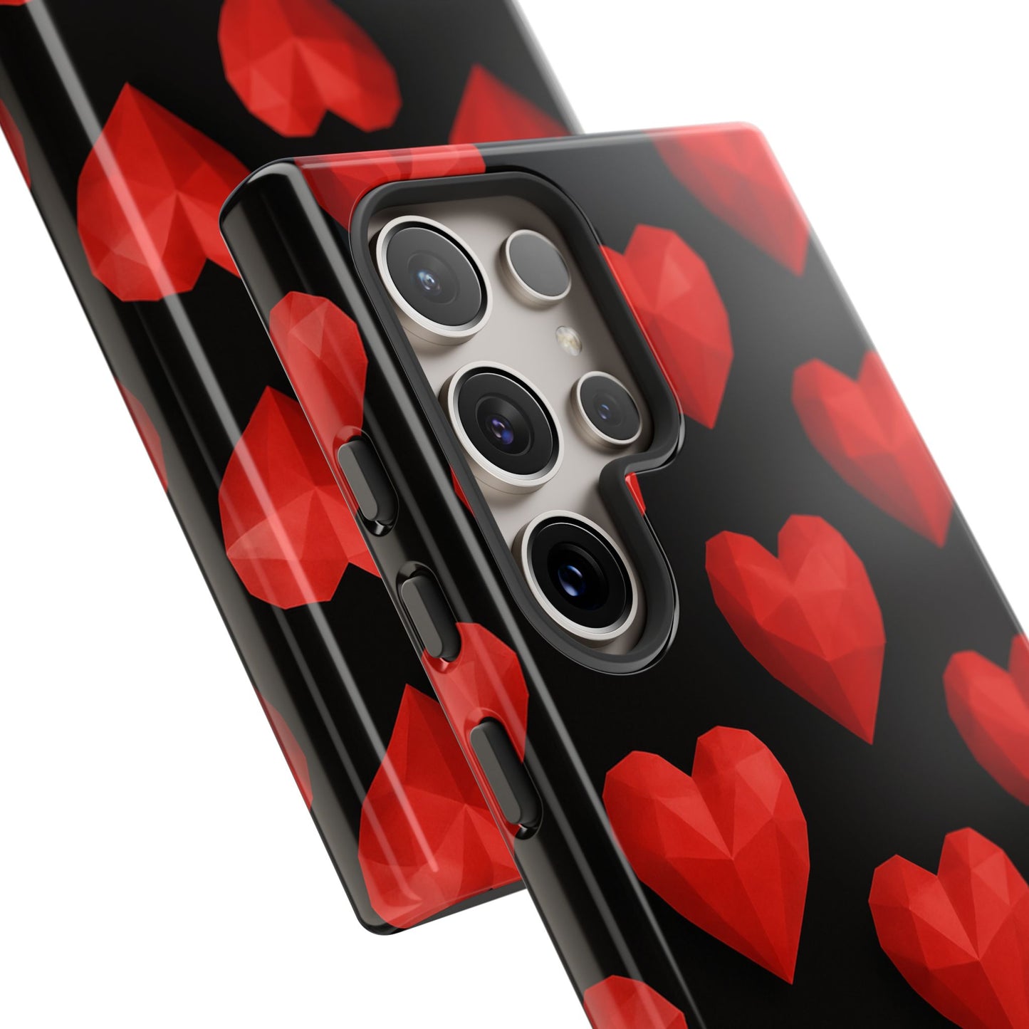 Red Heart Phone Case – Geometric Heart Pattern Tough Case (Black)