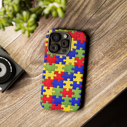 Colorful Puzzle Phone Case, Autism Awareness Jigsaw Design, Tough Protective Case, iPhone & Samsung Case, Vibrant Puzzle Pattern