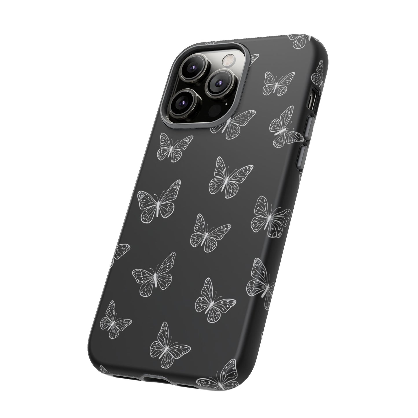White Butterfly Pattern Phone Case – Dark Aesthetic Monochrome Tough Cover