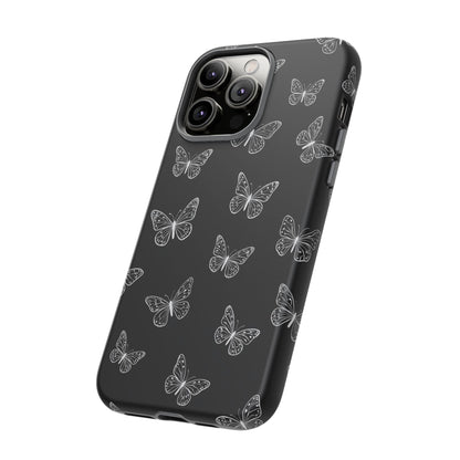 White Butterfly Pattern Phone Case – Dark Aesthetic Monochrome Tough Cover