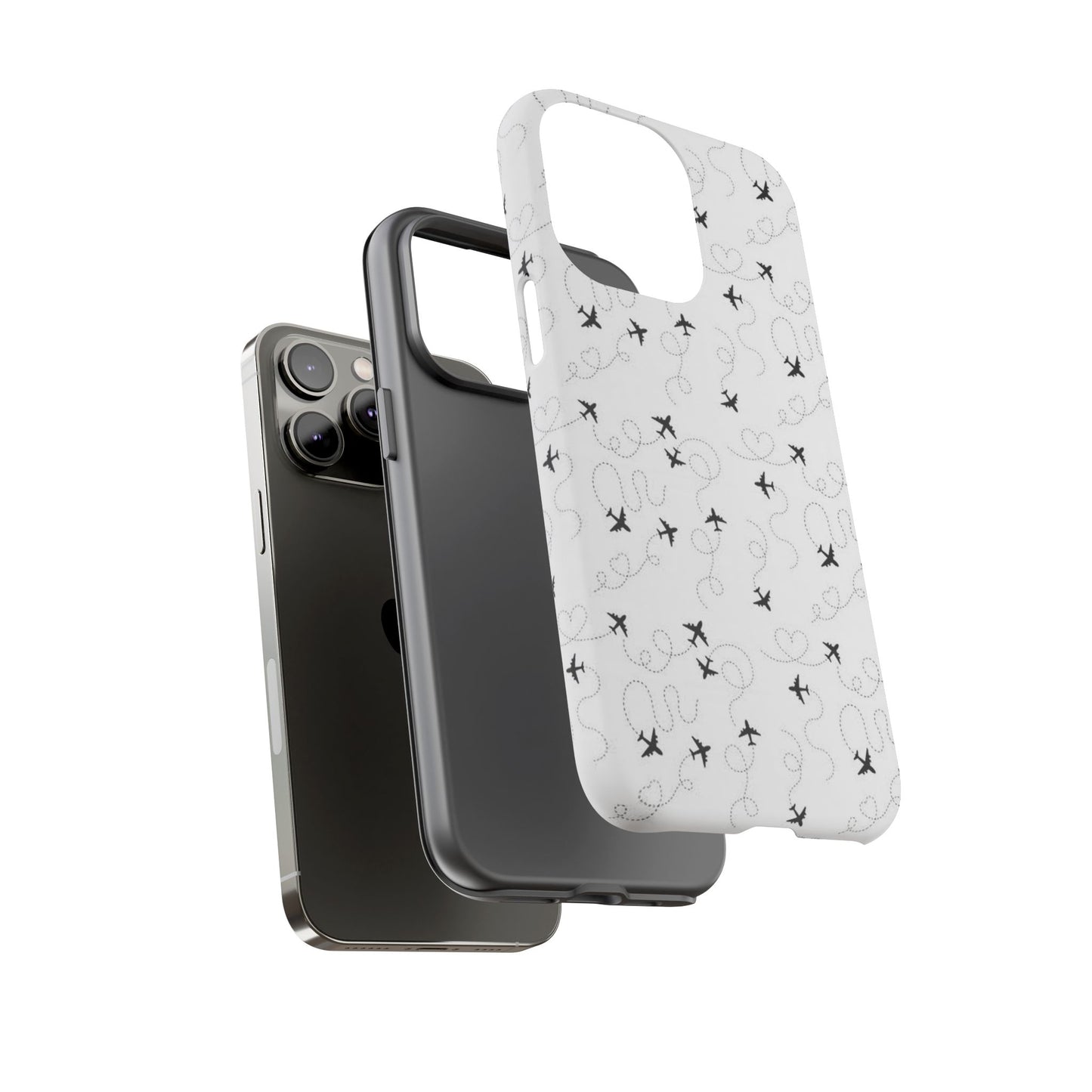 Minimal Paper Airplane Pattern Phone Case – Black White Aesthetic Tough Cover
